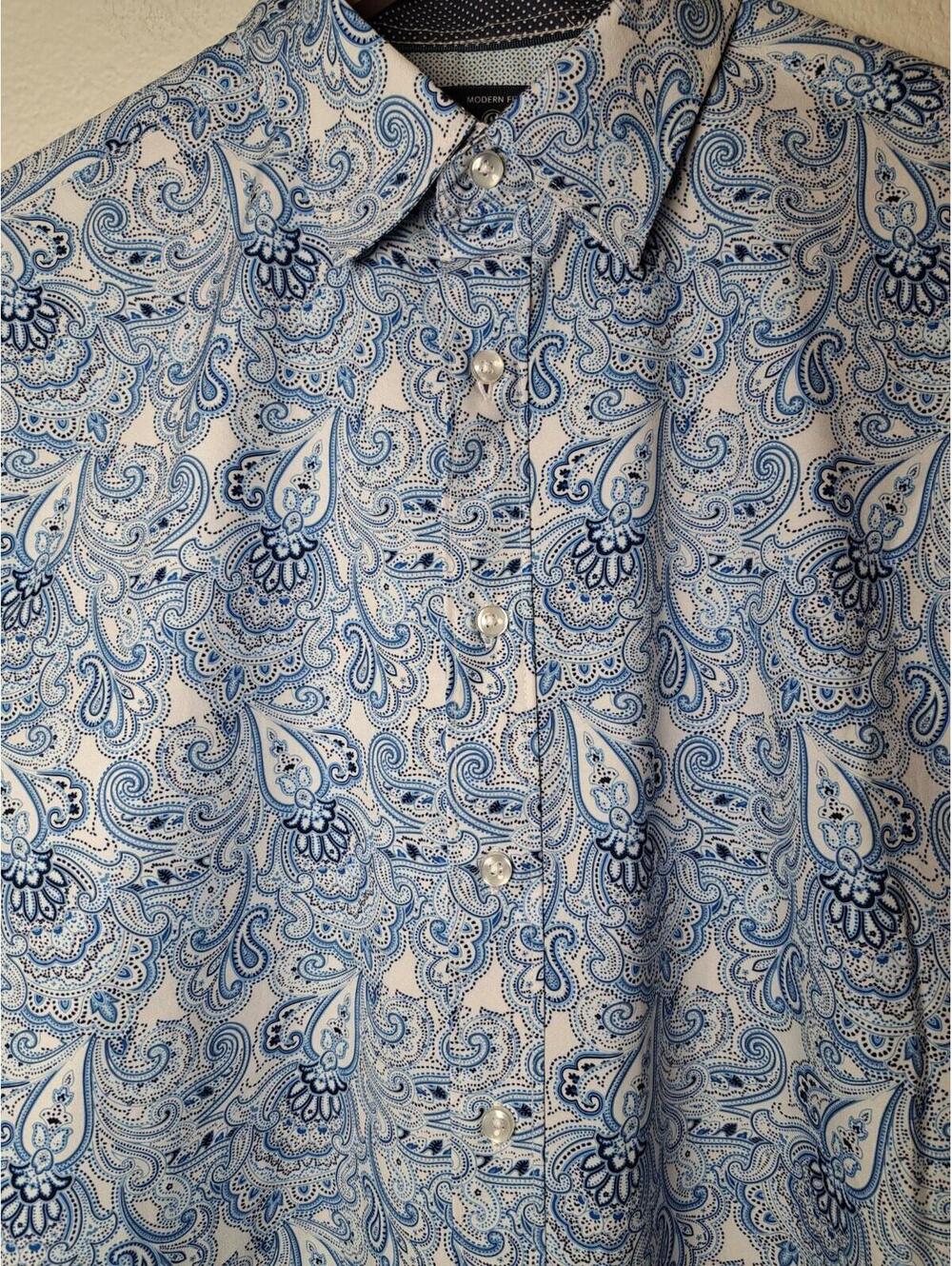 CON.STRUCT Paisley Bugatchi UOMO Men's Long Sleeve Shirt Shape Fit Blue M